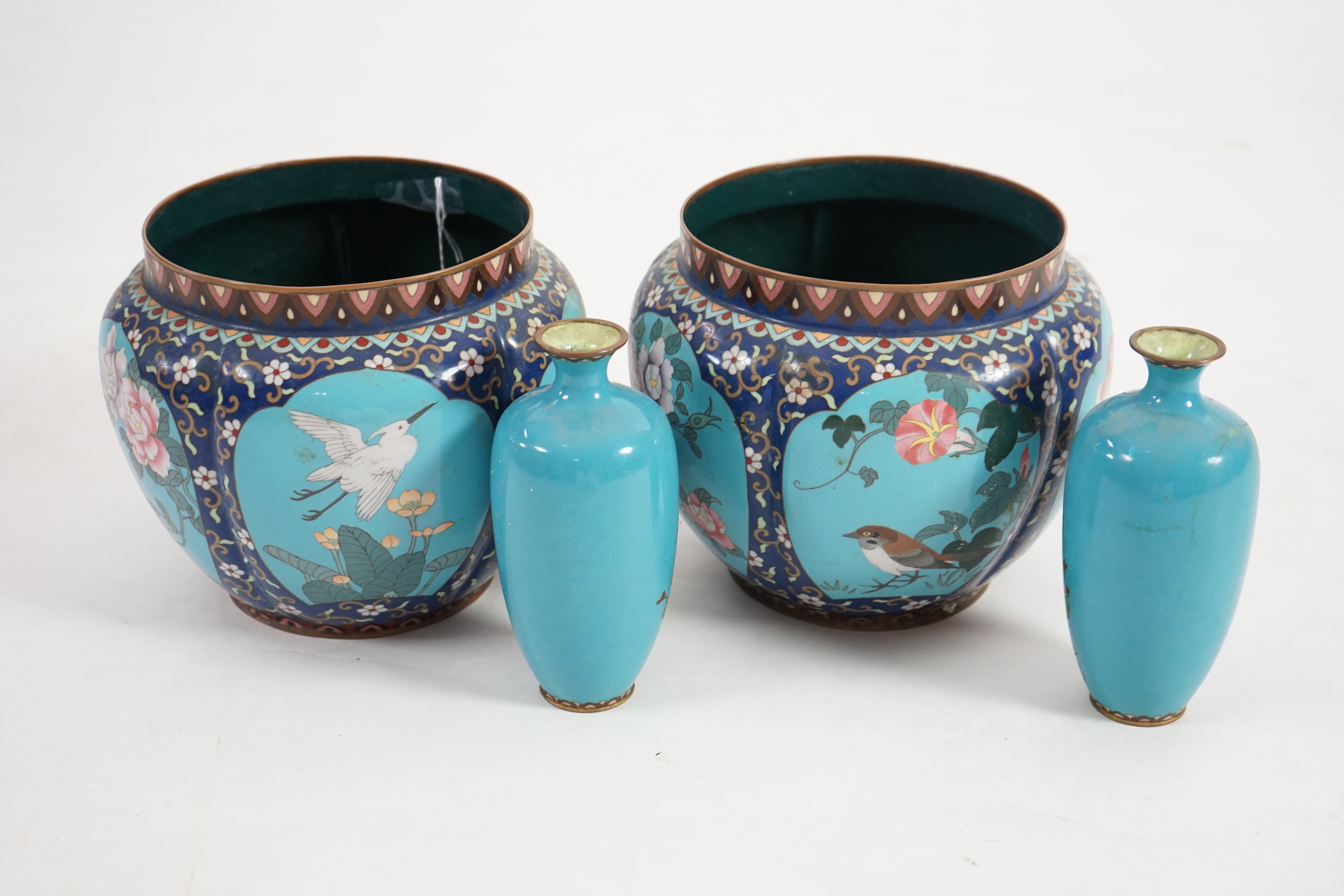 A pair of early 20th century Japanese cloisonné jardinieres